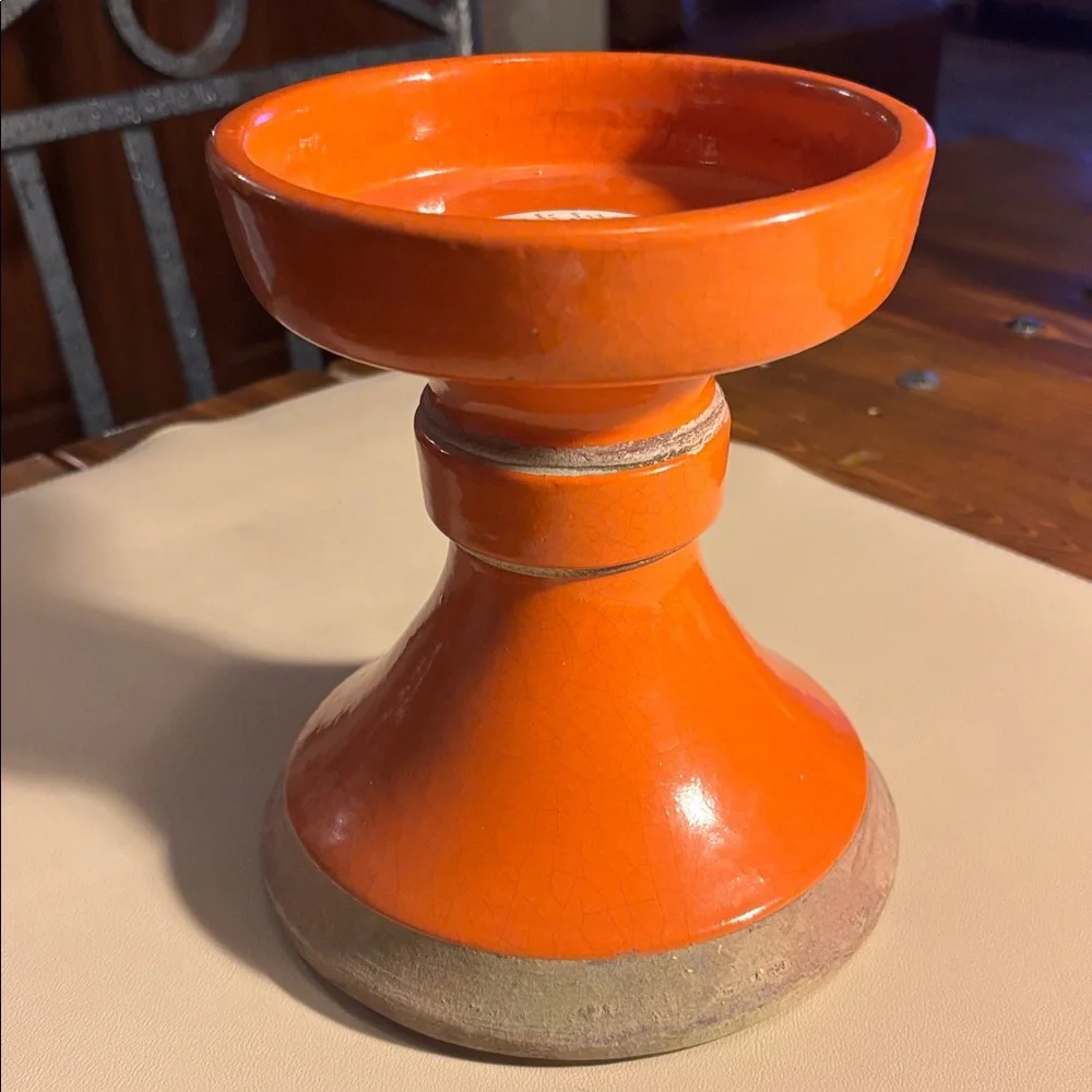 Pottery Barn Glazed Burnt Orange Accent Ceramic Candle Holder